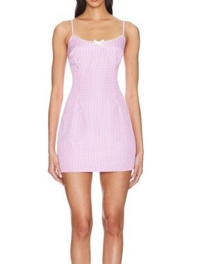 Pink Gingham Mini Dress with Spaghetti Straps